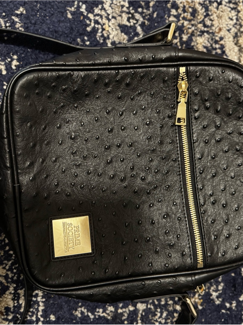 Prime Society Dynasty Black Slingbag Crossbody Ostrich Embossed Leather